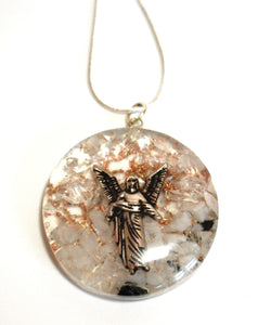 Archangel Gabriel Clear Quartz & Rainbow Moonstone Orgone Crystal Chips Pendant & Silver Chain - Krystal Gifts UK