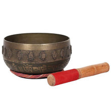 Load image into Gallery viewer, Buddha &amp; Sanskrit Singing Bowl, Wooden Striker &amp; Fabric Mat Meditation Set 16cm