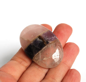 Rose Quartz, Amethyst & Clear Quartz Natural Crystal Worry Cabachone Palm Stone