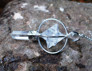 Clear Quartz Crystal 'Spinning' Merkaba Dowsing Pendulum Point