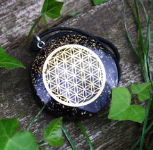 Load image into Gallery viewer, Black Tourmaline Crystal Stone Chips Orgone Flower Of Life Pendant Inc Black Cord |Reiju
