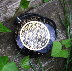 Black Tourmaline Crystal Stone Chips Orgone Flower Of Life Pendant Inc Black Cord |Reiju