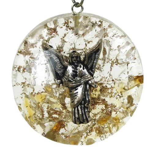 Archangel Uriel Citrine & Clear Quartz Crystal Orgone Pendant