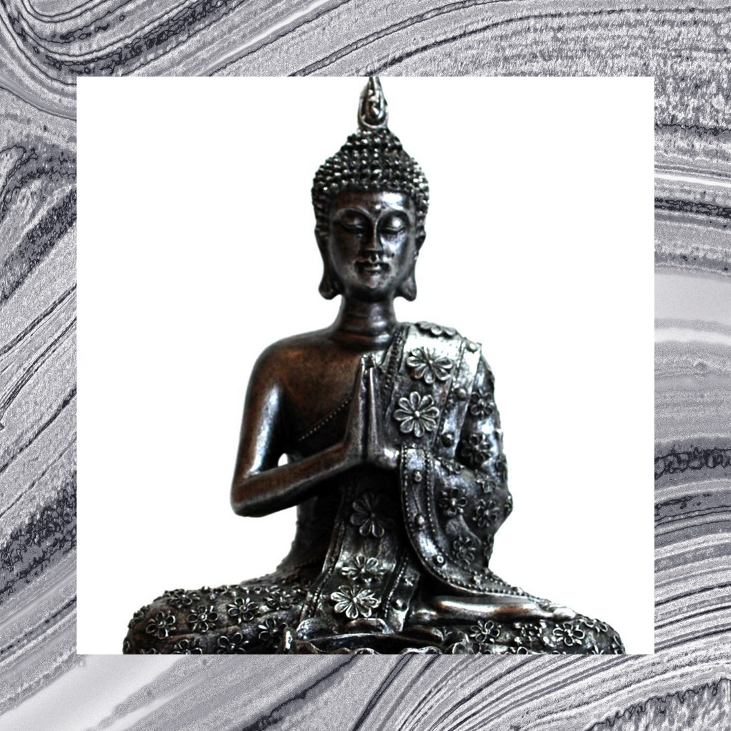 Large Silver Resin Thai Buddha With Candle Holder Colour Gift Present 20.5cm approx